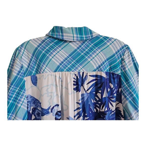 SOFT SURROUNDINGS Size S Aramie Shirt Plaid Front Peacock Back Button Up Blue 38 - Picture 8 of 10